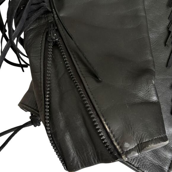 VTG Leather Fringe Rose Jacket Western Biker Boho Rockabilly Cowgirl Rodeo Blck - Picture 11 of 13